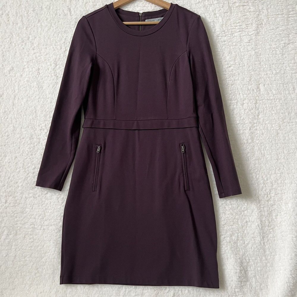 ATHLETA Women’s Dark Purple Long Sleeve Knee Length Sheath Stretch Dress Size S